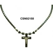 Hematite Cross Pendant Beads Stone Chain Choker Fashion Women Necklace